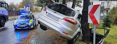 Pijany kierowca wjechał fordem w drzewo